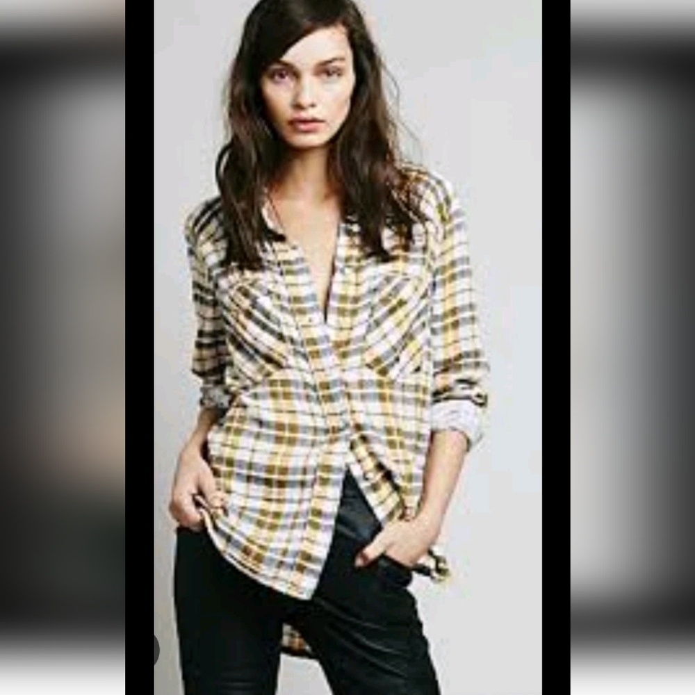 Free People Womens Gauzy Flannel Long Sleeve Button Down Top XS